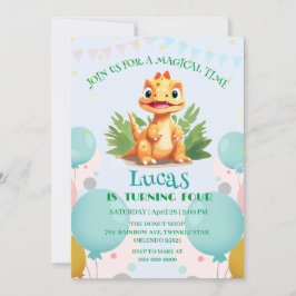 可愛い恐竜の野生のジャングル動物園の誕生日パーティーの少年 招待状