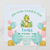 可愛い恐竜の野生のジャングル動物園の誕生日パーティーの少年 招待状 (正面/裏面)