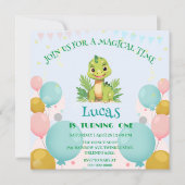 可愛い恐竜の野生のジャングル動物園の誕生日パーティーの少年 招待状 (正面)