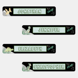 可愛い恐竜の防水名セット1黒 ラベル