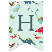 可愛い恐竜の青い男の子の誕生日パーティーパターン バンティングフラッグ (第2の旗)