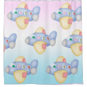 可愛い恐竜の飛行機学生子供の誕生日パーティー シャワーカーテン (正面)