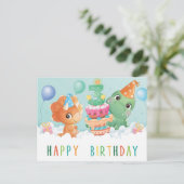 可愛い恐竜の3rd誕生日カード ポストカード (スタンド正面)