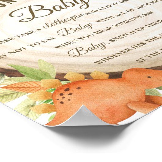 可愛い恐竜はベビーのクロスピンゲームのサインを言わない ポスター (角)