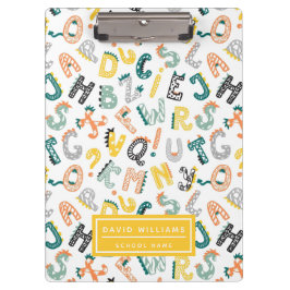 可愛い恐竜アルファベットパターンキッズスクール クリップボード