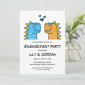 可愛い恐竜カップル漫画婚約 招待状 (スタンド正面)