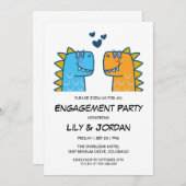 可愛い恐竜カップル漫画婚約 招待状 (正面/裏面)