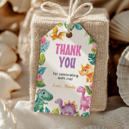 可愛い恐竜ガールバースデーパーティーありがとうラベル ギフトタグ