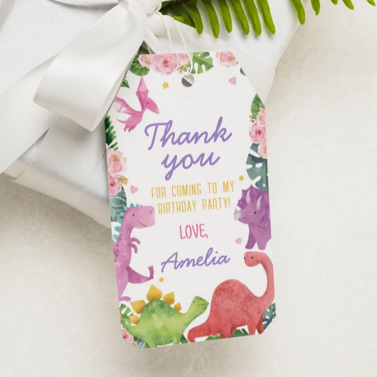 可愛い恐竜ガールバースデーパーティーありがとうラベル ギフトタグ