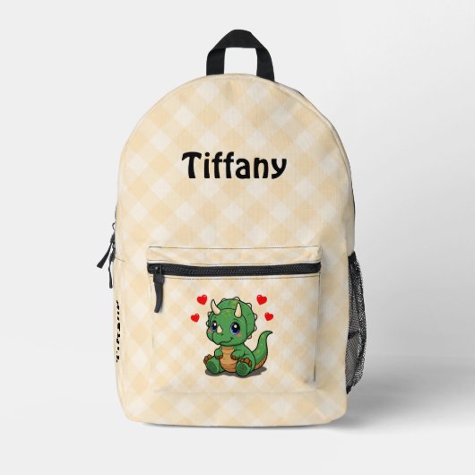 可愛い恐竜キッズバックパック – 名前の追加 プリントバックパック (正面)