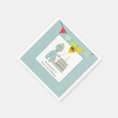 可愛い恐竜ケーキパウダーブルーファースト誕生日 スタンダードカクテルナプキン (角)