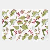 可愛い恐竜サンタクリスマスパターン ラッピングペーパーシート (正面3)