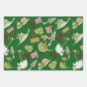 可愛い恐竜サンタクリスマスパターン ラッピングペーパーシート (正面2)