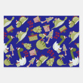 可愛い恐竜サンタクリスマスパターン ラッピングペーパーシート (正面)