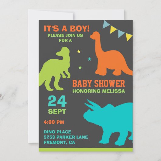 可愛い恐竜シルエットベビーシャワー招待状 招待状 (正面)