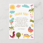 可愛い恐竜ジェンダーニュートラル誕生日パーティー サンキューカード (正面)