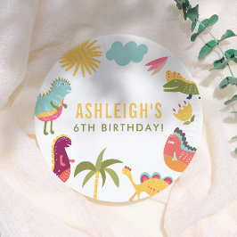 可愛い恐竜ジェンダーニュートラル誕生日パーティー ペーパープレート