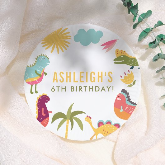 可愛い恐竜ジェンダーニュートラル誕生日パーティー ペーパープレート
