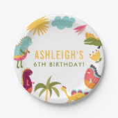 可愛い恐竜ジェンダーニュートラル誕生日パーティー ペーパープレート (正面)