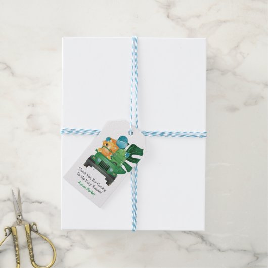 可愛い恐竜ジャングルサファリベイビーシャワーありがとう ギフトタグ (より糸付き)