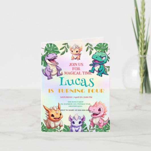 可愛い恐竜ジャングルスクール子供の誕生日パーティーキ 招待状 (正面)