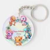 可愛い恐竜ジャングル学校の子供の誕生日パーティーボーイ キーホルダー (裏面)
