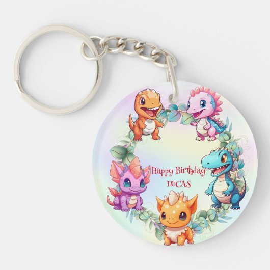 可愛い恐竜ジャングル学校の子供の誕生日パーティーボーイ キーホルダー (正面)