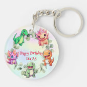 可愛い恐竜ジャングル学校の子供の誕生日パーティーボーイ キーホルダー (裏面)