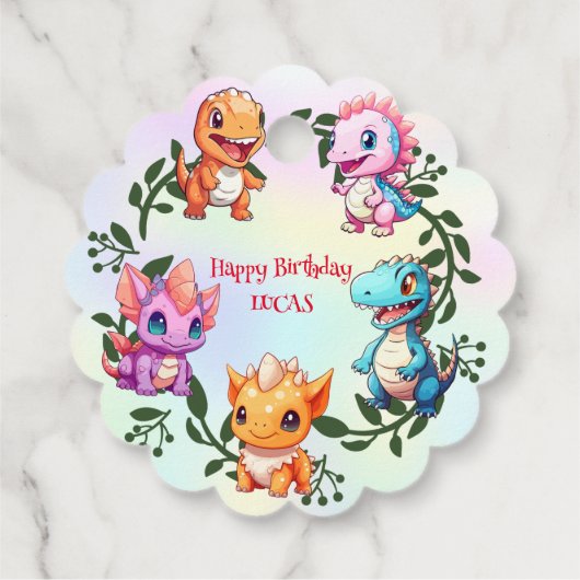 可愛い恐竜ジャングル学校の子供の誕生日パーティーボーイ フェイバータグ (裏面)