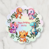 可愛い恐竜ジャングル学校の子供の誕生日パーティーボーイ フェイバータグ (正面)