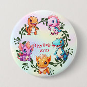 可愛い恐竜ジャングル学校の子供の誕生日パーティーボーイ 缶バッジ (正面)