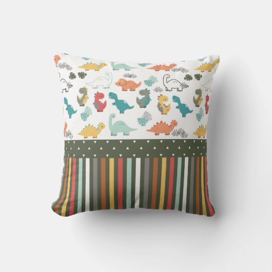 可愛い恐竜ストライプの柄の子供 クッション (正面)