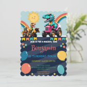 可愛い恐竜トラクタートラックのレインボー誕生日ボーイ セーブザデート (スタンド正面)