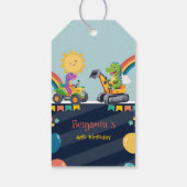 可愛い恐竜トラクタートラックレインボーバルーンHBD ギフトタグ (裏面)