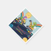 可愛い恐竜トラクタートラックレインボーバルーンHBD スタンダードカクテルナプキン (角)