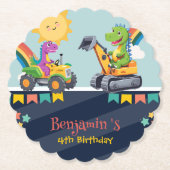 可愛い恐竜トラクタートラックレインボーバルーンHBD ペーパーコースター (正面)