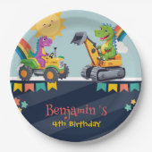 可愛い恐竜トラクタートラックレインボーバルーンHBD ペーパープレート (正面)