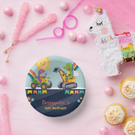 可愛い恐竜トラクタートラックレインボーバルーンHBD ペーパーボウル