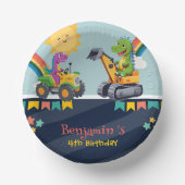 可愛い恐竜トラクタートラックレインボーバルーンHBD ペーパーボウル (正面)
