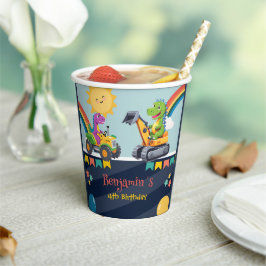 可愛い恐竜トラクタートラックレインボーバルーンHBD 紙コップ