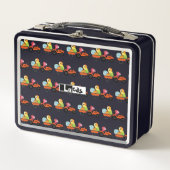 可愛い恐竜トラクタートラック学校の子供たち少年 メタルランチボックス (正面)