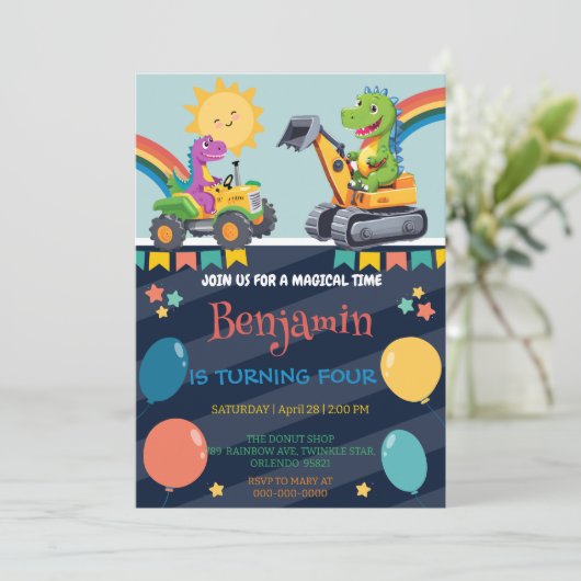 可愛い恐竜トラクターバルーンボーイスクールHBD セーブザデート (スタンド正面)