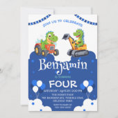 可愛い恐竜トラクター掘るトラックのバルーン誕生日 (正面)