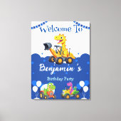 可愛い恐竜トラクター掘るトラックのバルーン誕生日 キャンバスプリント (正面)