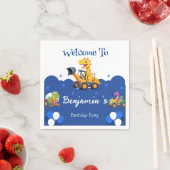 可愛い恐竜トラクター掘るトラックのバルーン誕生日 スタンダードカクテルナプキン (インサイチュ)