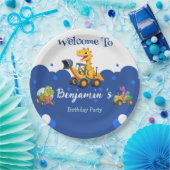 可愛い恐竜トラクター掘るトラックのバルーン誕生日 ペーパープレート (パーティー)