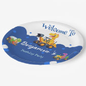 可愛い恐竜トラクター掘るトラックのバルーン誕生日 ペーパープレート (アングル)