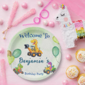 可愛い恐竜トラクター掘るトラックのバルーン誕生日 ペーパープレート (パーティー)