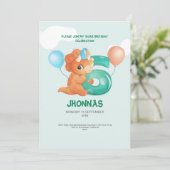 可愛い恐竜トレックスパーティー6歳の誕生日の招待状 招待状 (スタンド正面)