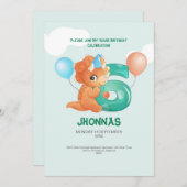 可愛い恐竜トレックスパーティー6歳の誕生日の招待状 招待状 (正面/裏面)